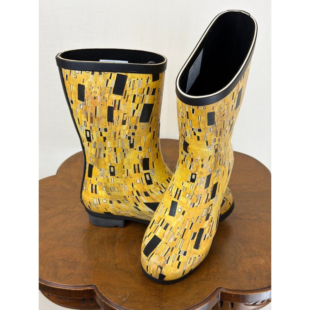 NIB Galleria Rain Boot Klimt ‘The Kiss’ Pattern Mid-Calf Rainboot #0600 SZ 10